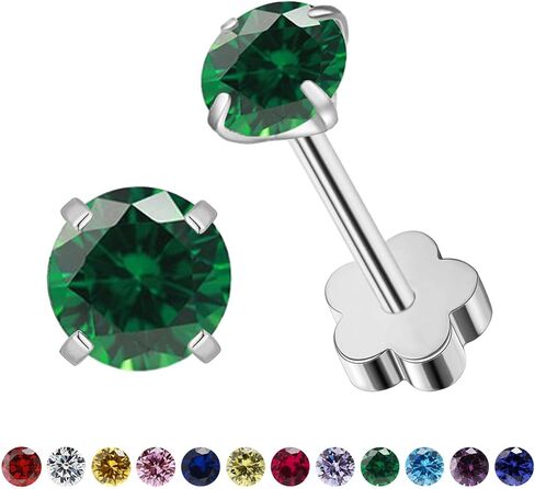 Flower Screw Back Birthstone Stud Earrings for Women Girls, 3mm G23 Tiny CZ Flat Back Stud Earrings, Screw Back Helix Earrings (Gold, 1.Jan-Garnet) in Kuwait