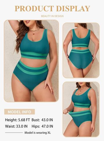 Eytino Womens Plus Size Bikini Sets High Waisted Scoop Neck Bahting Suits Two Piece Color Block Swimsuits(1X-5X) in Saudi Arabia