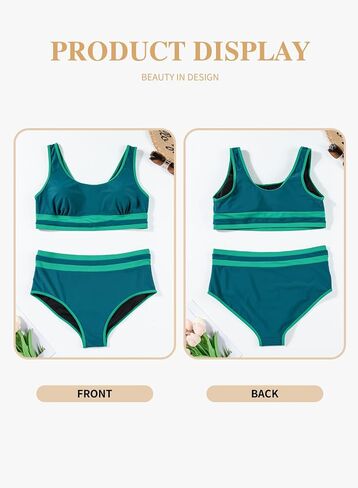 Eytino Womens Plus Size Bikini Sets High Waisted Scoop Neck Bahting Suits Two Piece Color Block Swimsuits(1X-5X) in Saudi Arabia