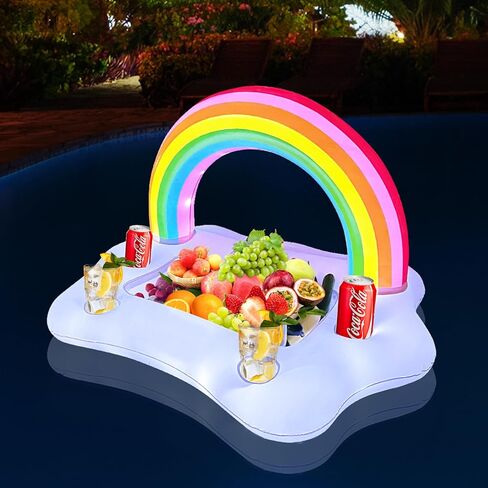Rainbow Cloud Floating Drink Holder for Pool with Solar Colorful Lights, Inflatable Drink floaties for Hot Tub, Floating Pool Bar for Swimming Pool Party Accessory in Saudi Arabia