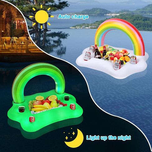 Rainbow Cloud Floating Drink Holder for Pool with Solar Colorful Lights, Inflatable Drink floaties for Hot Tub, Floating Pool Bar for Swimming Pool Party Accessory in Saudi Arabia
