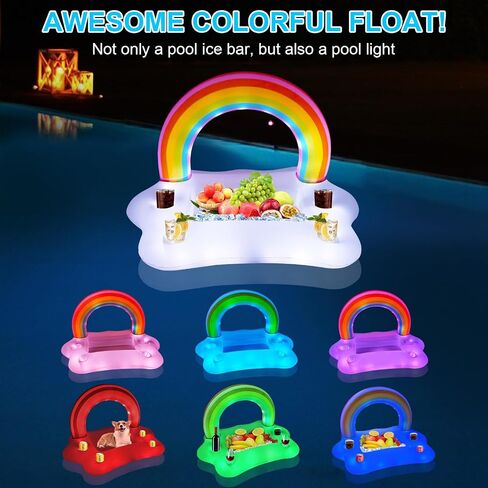 Rainbow Cloud Floating Drink Holder for Pool with Solar Colorful Lights, Inflatable Drink floaties for Hot Tub, Floating Pool Bar for Swimming Pool Party Accessory in Saudi Arabia