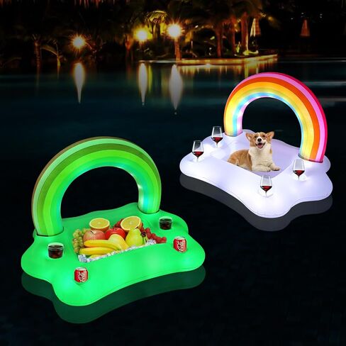 Rainbow Cloud Floating Drink Holder for Pool with Solar Colorful Lights, Inflatable Drink floaties for Hot Tub, Floating Pool Bar for Swimming Pool Party Accessory in Saudi Arabia
