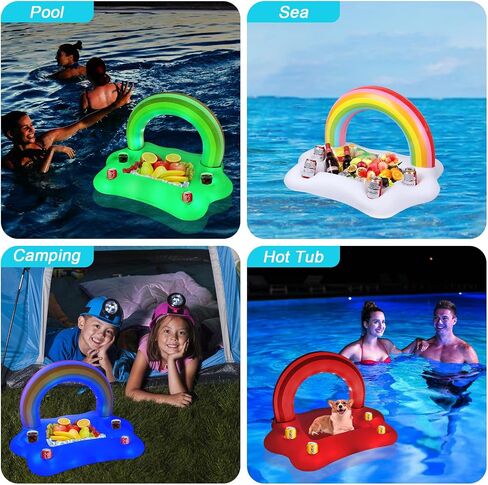 Rainbow Cloud Floating Drink Holder for Pool with Solar Colorful Lights, Inflatable Drink floaties for Hot Tub, Floating Pool Bar for Swimming Pool Party Accessory in Saudi Arabia