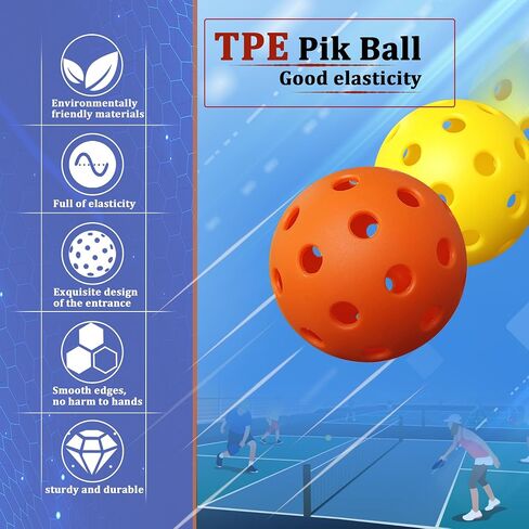 Pickleball Balls Outdoor Pickleball 40 Holes Meet USAPA Specifications Durability and High Elasticity 4-Packs Pickle Ball with Portable Transparent Bucket for Beginner& Intermediate Player in Saudi Arabia