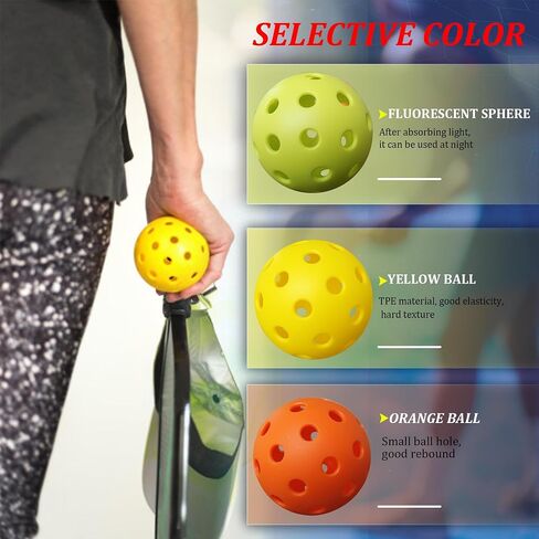 Pickleball Balls Outdoor Pickleball 40 Holes Meet USAPA Specifications Durability and High Elasticity 4-Packs Pickle Ball with Portable Transparent Bucket for Beginner& Intermediate Player in Saudi Arabia