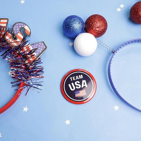 أزرار Pinback احتفالية 2024 Team USA، ملحقات مشجعي الرياضة الوطنية، 2.25 بوصة (عبوة من 3) in Saudi Arabia
