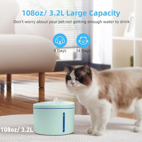 DOGNESS Pet Water Fountain with Filter, Keep Water Fresh Automatic 3.2L Large Capacity Ultra Silent Removable Fresh Water Dispenser for Dogs, Cats, Birds (3.2L Green) in Kuwait