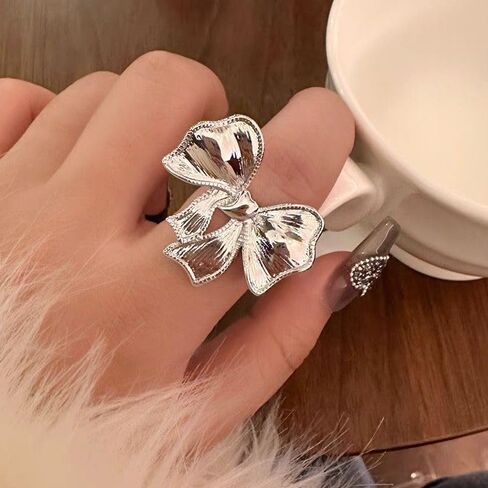 Cute Bow Rings Metal Bow Tie Ring for Girls Multi Color Vintage Rings Alloy Open Ring Bow Adjustable Ring Jewelry for Women in Saudi Arabia