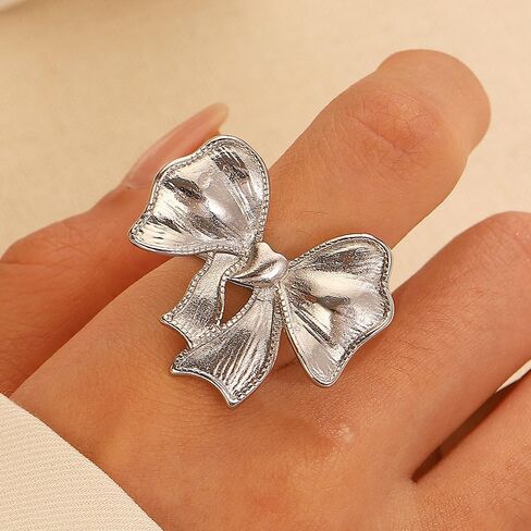 Cute Bow Rings Metal Bow Tie Ring for Girls Multi Color Vintage Rings Alloy Open Ring Bow Adjustable Ring Jewelry for Women in Saudi Arabia