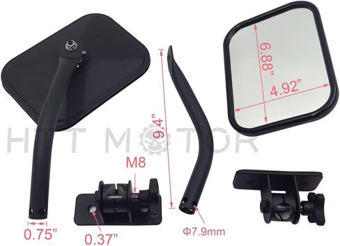 HTTMT MT371-032-M Pair Quick Release View Mirror Rectangular Black Compatible with Jeep Wrangler TJ JK 97-17 in Saudi Arabia