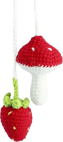 Mushroom Car Decor, Cute Crochet Car Rear View Mirror Accessories, Hanging Ornament Crochet Accessories Gifts for Her (Mushroom Strawberry) in Saudi Arabia