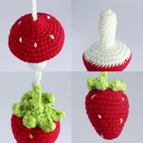 Mushroom Car Decor, Cute Crochet Car Rear View Mirror Accessories, Hanging Ornament Crochet Accessories Gifts for Her (Mushroom Strawberry) in Saudi Arabia