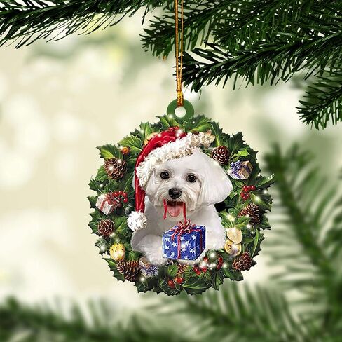 Talataca Maltese Sleeping Angel Memorial White Puppy Dog Animal Pet Cute 2D Flat Car Rear View Mirror Accessories Christmas Tree Ornament Decoration Hanging Charm Interior Rearview Pendant Decor Gift in Kuwait