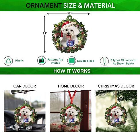 Talataca Maltese Sleeping Angel Memorial White Puppy Dog Animal Pet Cute 2D Flat Car Rear View Mirror Accessories Christmas Tree Ornament Decoration Hanging Charm Interior Rearview Pendant Decor Gift in Kuwait