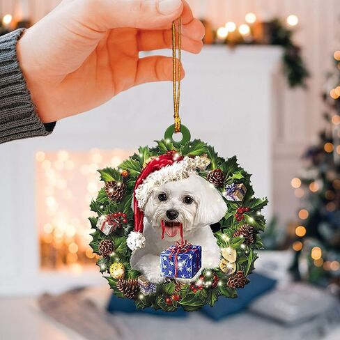 Talataca Maltese Sleeping Angel Memorial White Puppy Dog Animal Pet Cute 2D Flat Car Rear View Mirror Accessories Christmas Tree Ornament Decoration Hanging Charm Interior Rearview Pendant Decor Gift in Kuwait