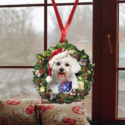 Talataca Maltese Sleeping Angel Memorial White Puppy Dog Animal Pet Cute 2D Flat Car Rear View Mirror Accessories Christmas Tree Ornament Decoration Hanging Charm Interior Rearview Pendant Decor Gift in Kuwait