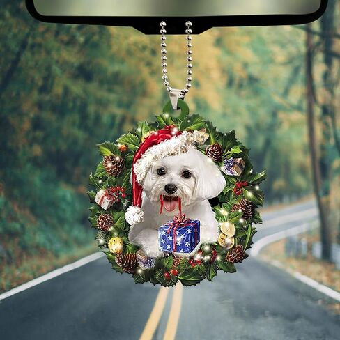 Talataca Maltese Sleeping Angel Memorial White Puppy Dog Animal Pet Cute 2D Flat Car Rear View Mirror Accessories Christmas Tree Ornament Decoration Hanging Charm Interior Rearview Pendant Decor Gift in Kuwait