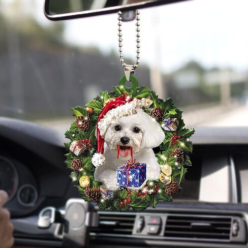 Talataca Maltese Sleeping Angel Memorial White Puppy Dog Animal Pet Cute 2D Flat Car Rear View Mirror Accessories Christmas Tree Ornament Decoration Hanging Charm Interior Rearview Pendant Decor Gift in Kuwait