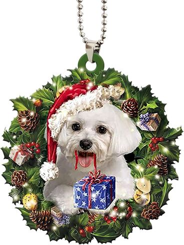 Talataca Maltese Sleeping Angel Memorial White Puppy Dog Animal Pet Cute 2D Flat Car Rear View Mirror Accessories Christmas Tree Ornament Decoration Hanging Charm Interior Rearview Pendant Decor Gift in Kuwait