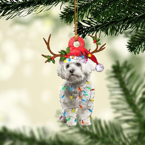 Talataca Maltese Sleeping Angel Memorial White Puppy Dog Animal Pet Cute 2D Flat Car Rear View Mirror Accessories Christmas Tree Ornament Decoration Hanging Charm Interior Rearview Pendant Decor Gift in Kuwait