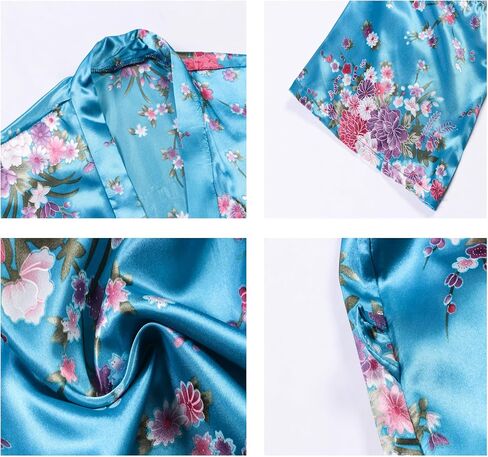 Women's Floral Kimono Robes Short Satin Bathrobe Silky Sleepwear Dressing Gown for Wedding Getting Ready in Saudi Arabia