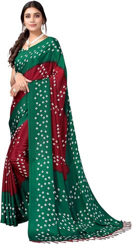 ساري نسائي حريري مطبوع بشرابة وبانداني مع قطعة بلوزة غير مخيطة in Kuwait