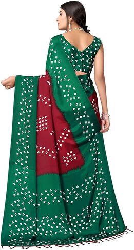 ساري نسائي حريري مطبوع بشرابة وبانداني مع قطعة بلوزة غير مخيطة in Kuwait