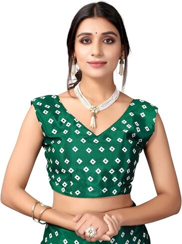 ساري نسائي حريري مطبوع بشرابة وبانداني مع قطعة بلوزة غير مخيطة in Kuwait