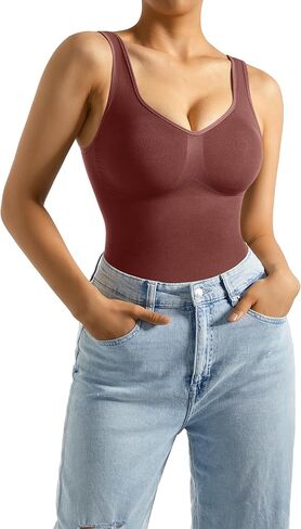 OMAKGI Women Seamless Tummy Control Shapewear Sculpting Thong Bodysuits Sleeveless Body Shaper in Saudi Arabia