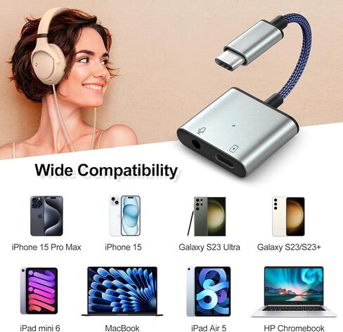 Coolden USB C to 3.5mm Headphone and Charger Adapter, 2-in-1 Type C to AUX Adapter, USB C Dongle Headphone Jack for iPhone 15/Samsung S23 Ultra/S22 Ultra/Pixel 5/iPad Pro/MacBook in Kuwait