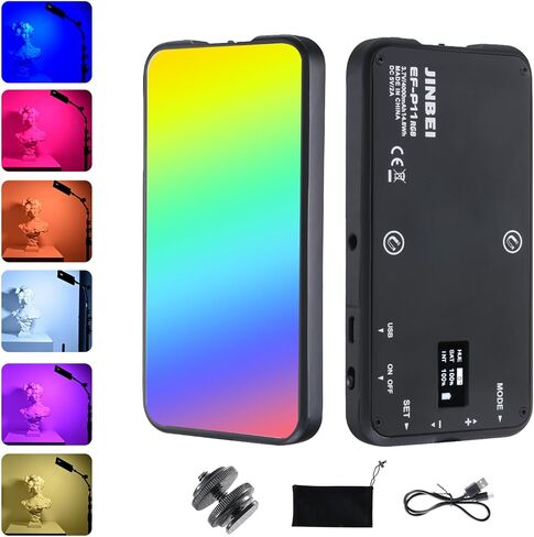 JINBEI EFP-11 Magnetic RGB Video Light Ra>96 TLCI≥98 2700~10000K Smartphone Control 360° Full Color On Camera LED Cold Shoe 4000mAh Rechargeable DSLR Lighting for Vlogging, Video Conference in Kuwait