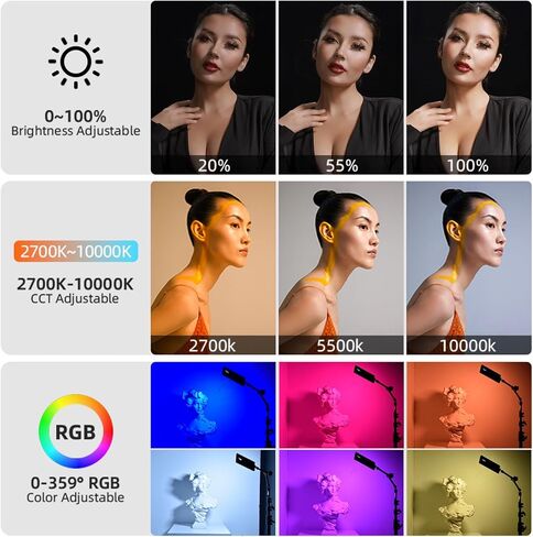 JINBEI EFP-11 Magnetic RGB Video Light Ra>96 TLCI≥98 2700~10000K Smartphone Control 360° Full Color On Camera LED Cold Shoe 4000mAh Rechargeable DSLR Lighting for Vlogging, Video Conference in Kuwait