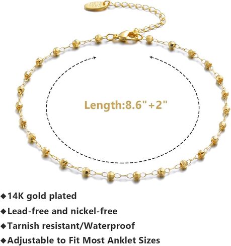 Anklet Bracelets for Women 14K Gold Plated Summer Beach Boho Foot Chain Adjustable Dainty Foot Jewelry Gifts Anklets for Women in Saudi Arabia