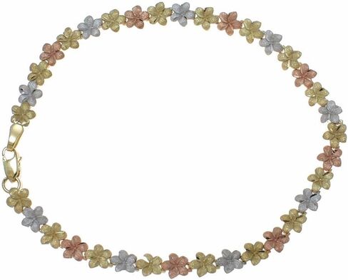 مجوهرات آرثر 14 قيراط أصفر وردي أبيض ثلاثي الألوان ذهبي هاواي بلوميريا زهرة خلخال 5.5 مم 9 بوصة in Kuwait