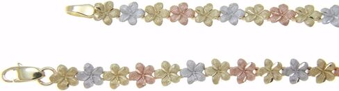 مجوهرات آرثر 14 قيراط أصفر وردي أبيض ثلاثي الألوان ذهبي هاواي بلوميريا زهرة خلخال 5.5 مم 9 بوصة in Kuwait