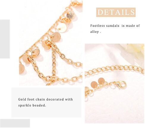 Yalice 2 Pcs Gold Sequins Foot Chain Pearl Beaded Barefoot Sandals Boho Tassel Anklet Toe Ring Beach Foot Jewelry for Women and Girls in Saudi Arabia