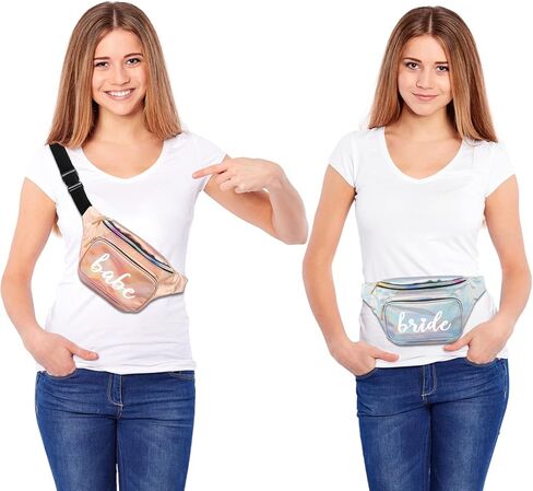 هدايا حفلات توديع العزوبية، حقائب فاني ثلاثية الأبعاد للعروس والحبيبات، حقائب واسط نيون لامعة، حقائب فضية وشامبانيا، مجموعة من 7 حقائب in Kuwait