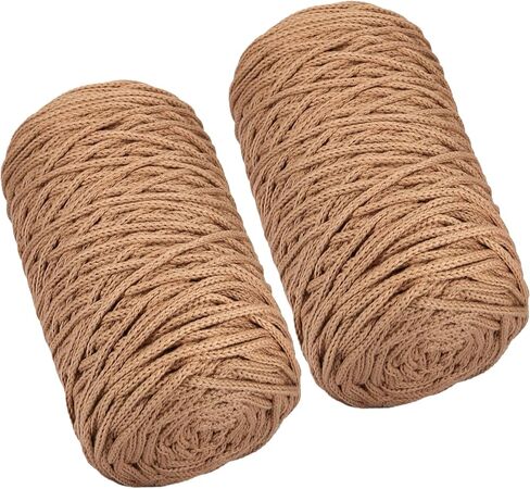 2 PCS 400g Khaki 100% Cotton Yarn Hollow Knitted Crochet Yarn,328 Yards Fabric Yarn Round Rope Yarn for DIY Handbag Purse Basket Cushion Crochet Bag in Saudi Arabia