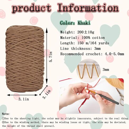 2 PCS 400g Khaki 100% Cotton Yarn Hollow Knitted Crochet Yarn,328 Yards Fabric Yarn Round Rope Yarn for DIY Handbag Purse Basket Cushion Crochet Bag in Saudi Arabia