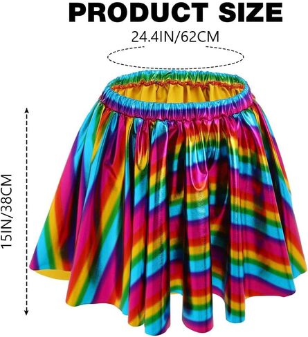 EVILD Rainbow Dance Ruched Skirt Metallic Pleated Elastic Mini Skirt Pride Party Rave Costume Skirt for Women in Kuwait