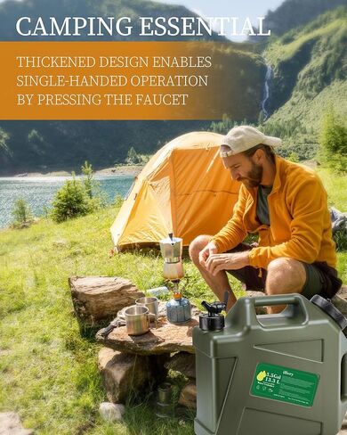 Thickened BPA Free 3.5 Gallon Water Jug, Outdoor Camping Green Water Container Storage, Press Faucet Design Portable Water Tank, Emergency Overlanding Gear Essential For Camper in Kuwait