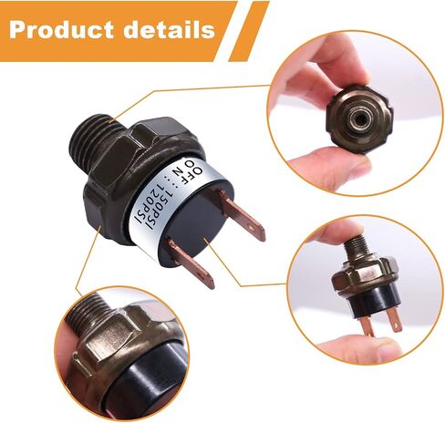 مفتاح ضغط الهواء 120-150 PSI الموضوع 1/8 "NPT 24V 12V DC مفتاح ضغط ضاغط الهواء لقطار الهواء القرن 120-150-1/8"NPT-BK in Saudi Arabia