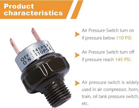 مفتاح ضغط الهواء 120-150 PSI الموضوع 1/8 "NPT 24V 12V DC مفتاح ضغط ضاغط الهواء لقطار الهواء القرن 120-150-1/8"NPT-BK in Saudi Arabia