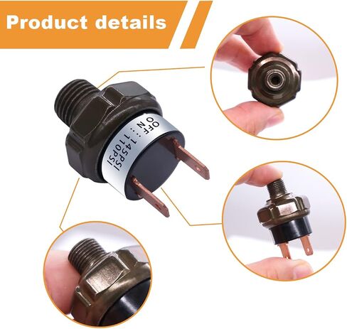 مفتاح ضغط الهواء 120-150 PSI الموضوع 1/8 "NPT 24V 12V DC مفتاح ضغط ضاغط الهواء لقطار الهواء القرن 120-150-1/8"NPT-BK in Saudi Arabia