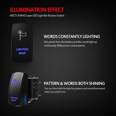 MICTUNING MIC-LSW1 5Pin مضاء بالليزر مفتاح هزاز للتشغيل والإيقاف، ضوء LED 20 أمبير 12 فولت، أزرق in Kuwait