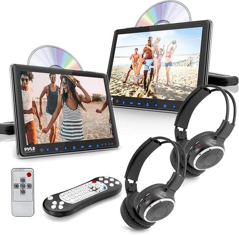 شاشة مسند الرأس المزدوجة للسيارة Pyle Universal - مشغل DVD للوسائط المتعددة للسيارة مقاس 9.4 بوصة مع سماعات رأس لاسلكية - الترفيه الصوتي والفيديو مع HDMI، شاشة تلفزيون LCD عريضة، دعامة تثبيت - PLHRDVD90KT in Saudi Arabia