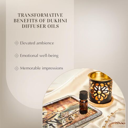 Dukhni Oud Essential Oil Diffuser Blend & Candle Burner | 6 x 10ml Arabic Oils with Diffuser| Relax with Home Aromatherapy, for Stress Relief, Massage & Candle Making, Islamic Gift in Saudi Arabia