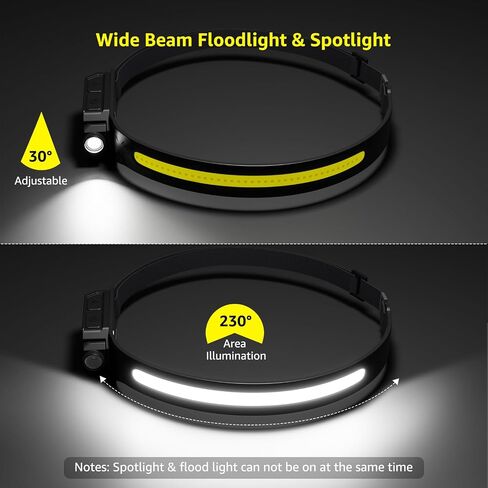 مصباح أمامي LED قابل لإعادة الشحن من Lepro - مصباح رأس فائق السطوع مع مستشعر حركة، شعاع عريض 230 درجة ومصباح كشاف قابل للتعديل، مصباح أمامي مقاوم للماء للتخييم، المشي لمسافات طويلة، الجري، الإعصار، غضب الطاقة، عبوتان in Kuwait
