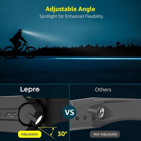مصباح أمامي LED قابل لإعادة الشحن من Lepro - مصباح رأس فائق السطوع مع مستشعر حركة، شعاع عريض 230 درجة ومصباح كشاف قابل للتعديل، مصباح أمامي مقاوم للماء للتخييم، المشي لمسافات طويلة، الجري، الإعصار، غضب الطاقة، عبوتان in Kuwait